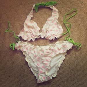 White & Pink heart bikini.  Size small.
